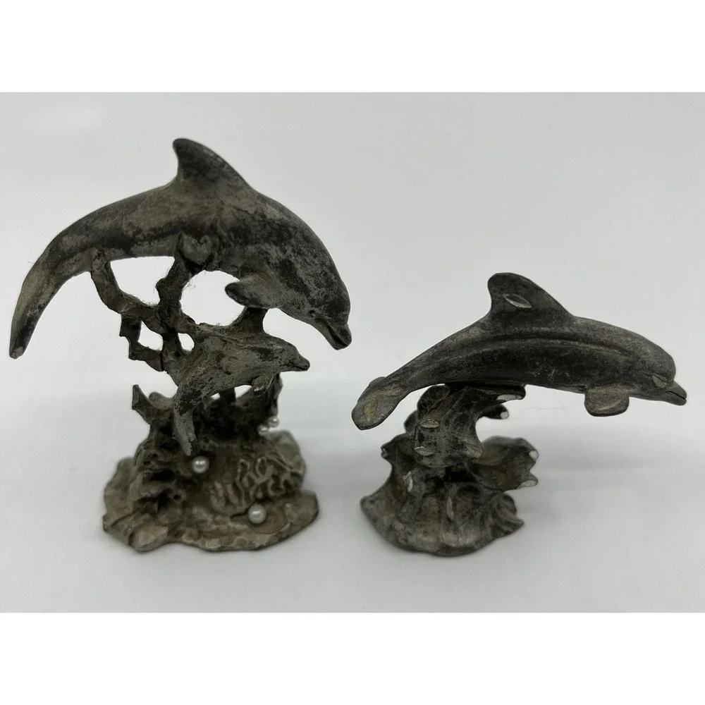 Pewter Dolphins Figurines Miniatures Sea Life Ocean Animals 2.5